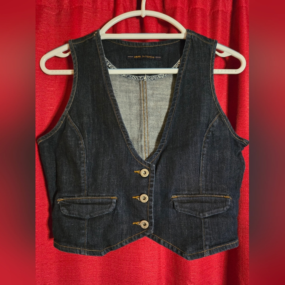 Levi's Womens Classic Dark Wash Blue Denim Vest